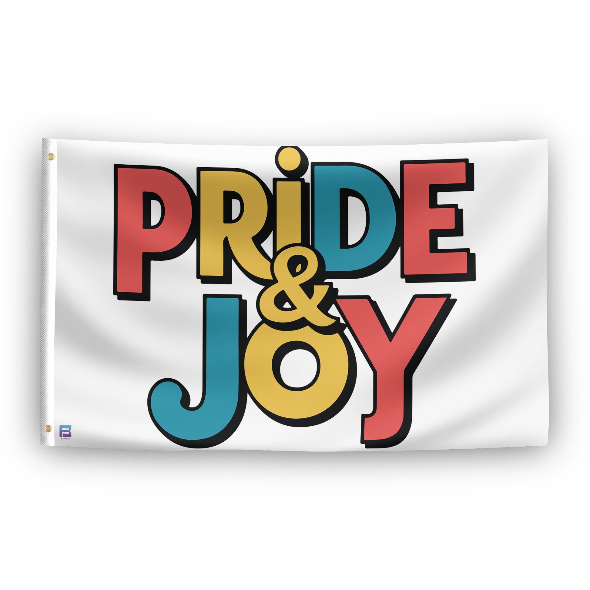 A flag with the saying "Pride & Joy", with a special occasion color scheme.