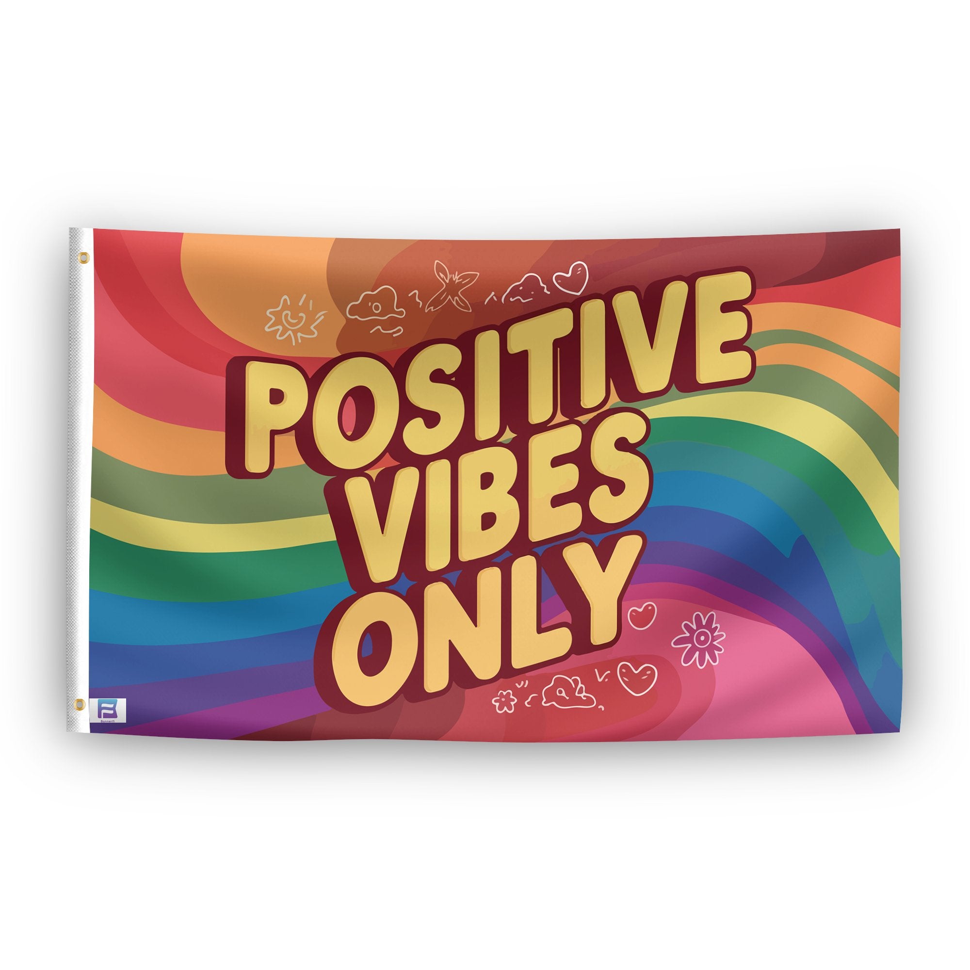 A flag with the saying "Positive Vibes Only", with a special occasion color scheme.