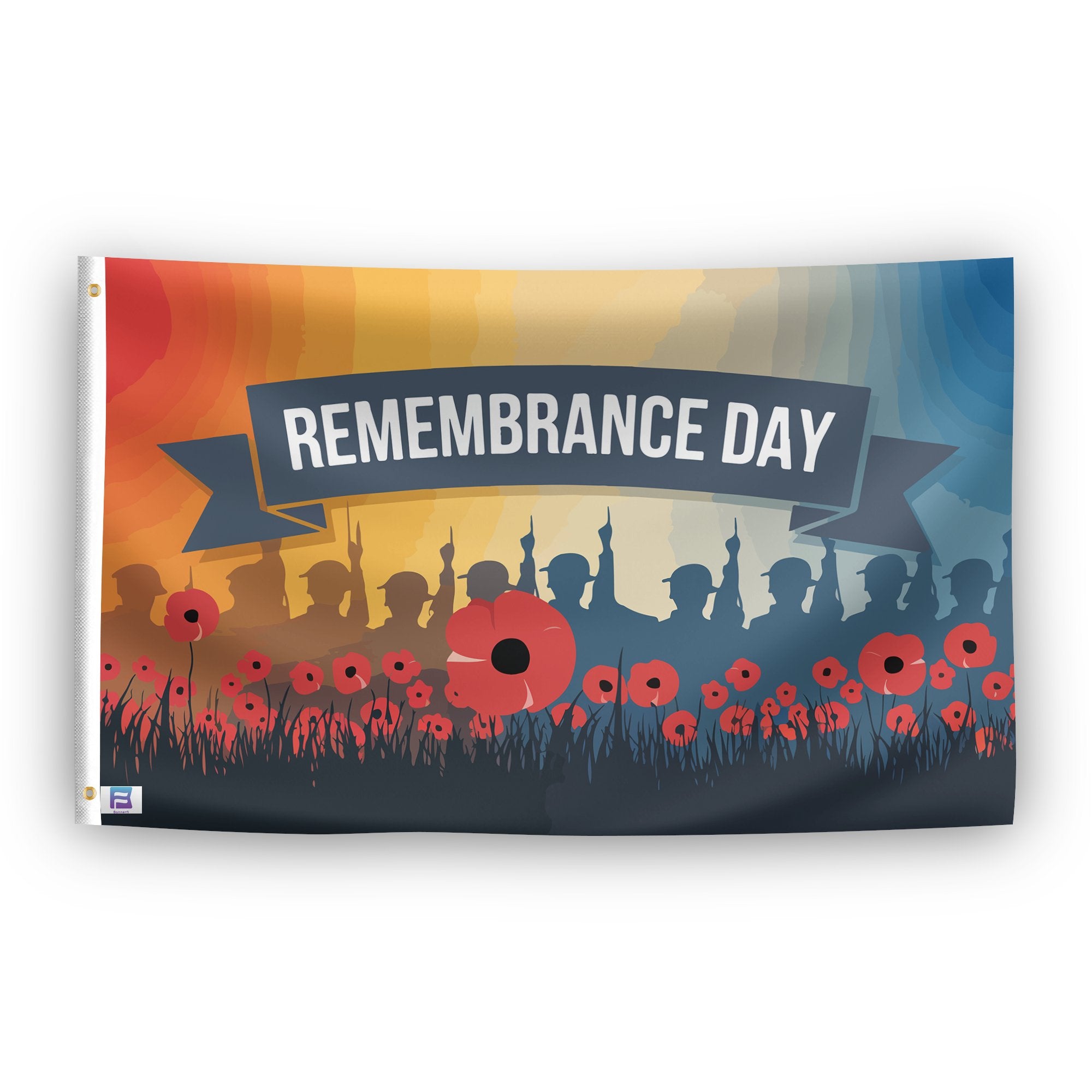 A flag with the saying "Remembrance Day", with a holiday themed color scheme.