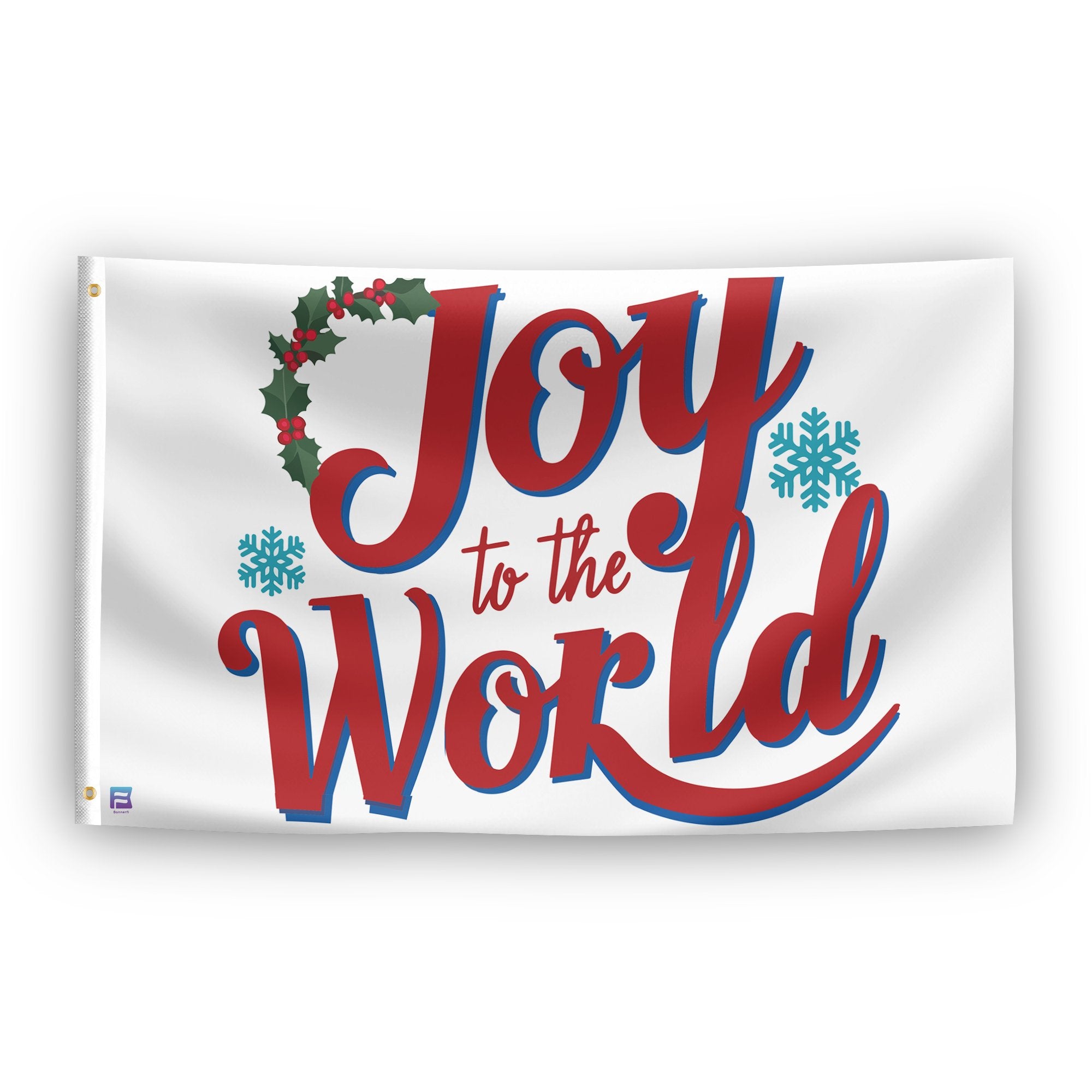 A flag with the saying "Joy To The World Christmas", with a special occasion color scheme.