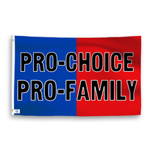 Load image into Gallery viewer, A dual-tone flag containing a political slogan, with a smooth royal blue and deep crimson texture. 
