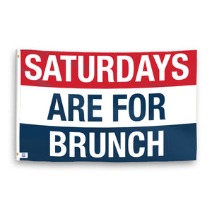 A flag with the saying "https://www.dropbox.com/scl/fi/8m2axin4dmclxrbjvj0qb/saturdays-are-for-brunch_ripple.png?rlkey=vg0m9awiiatiw54xihwhth0fg&raw=1", with a red, white, and blue color scheme.