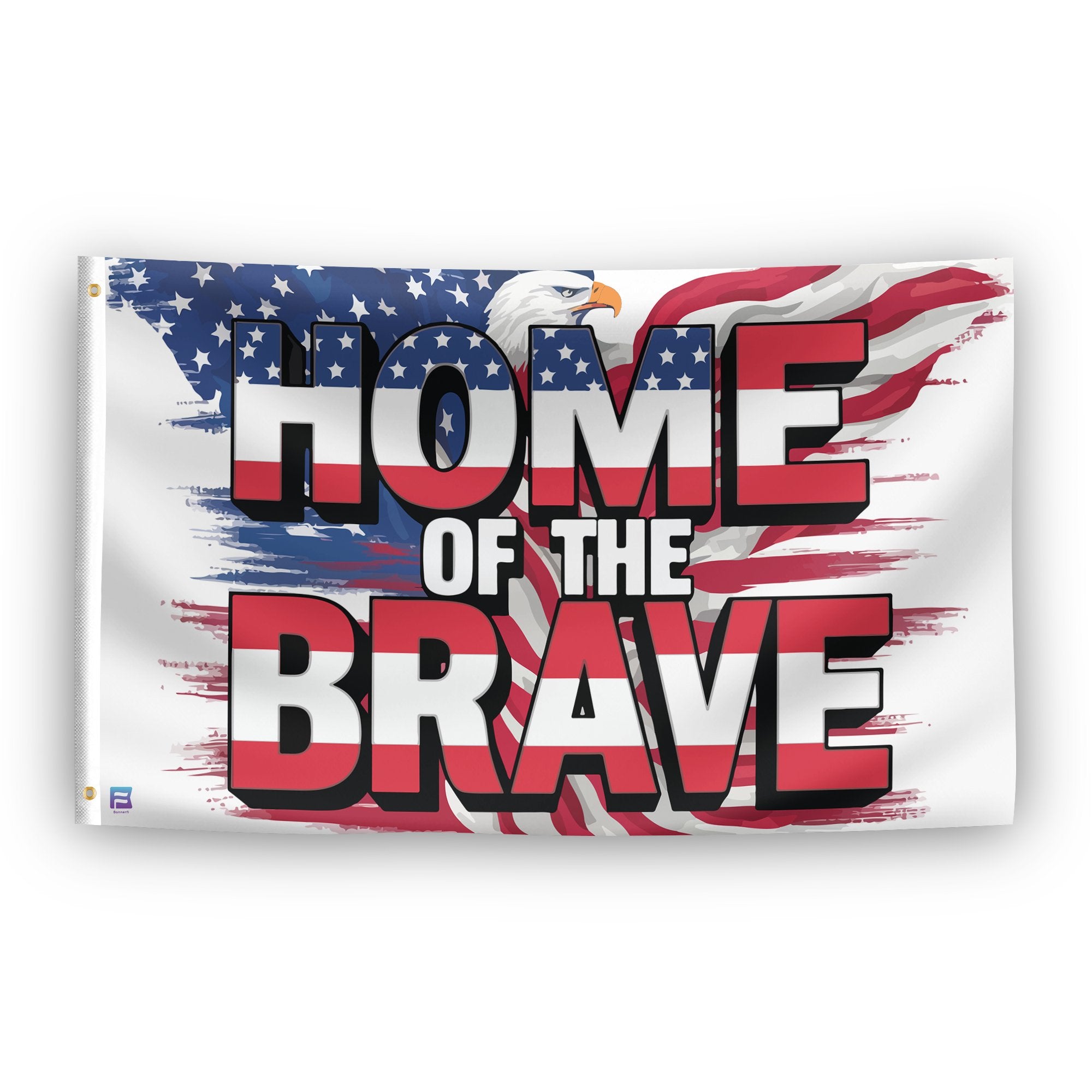 A flag with the saying "Home Of The Brave", with a special occasion color scheme.