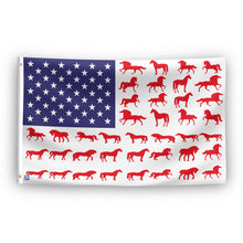 Load image into Gallery viewer, An american flag with the red stripes changed to match the theme &quot;Horse Stripes American&quot;.
