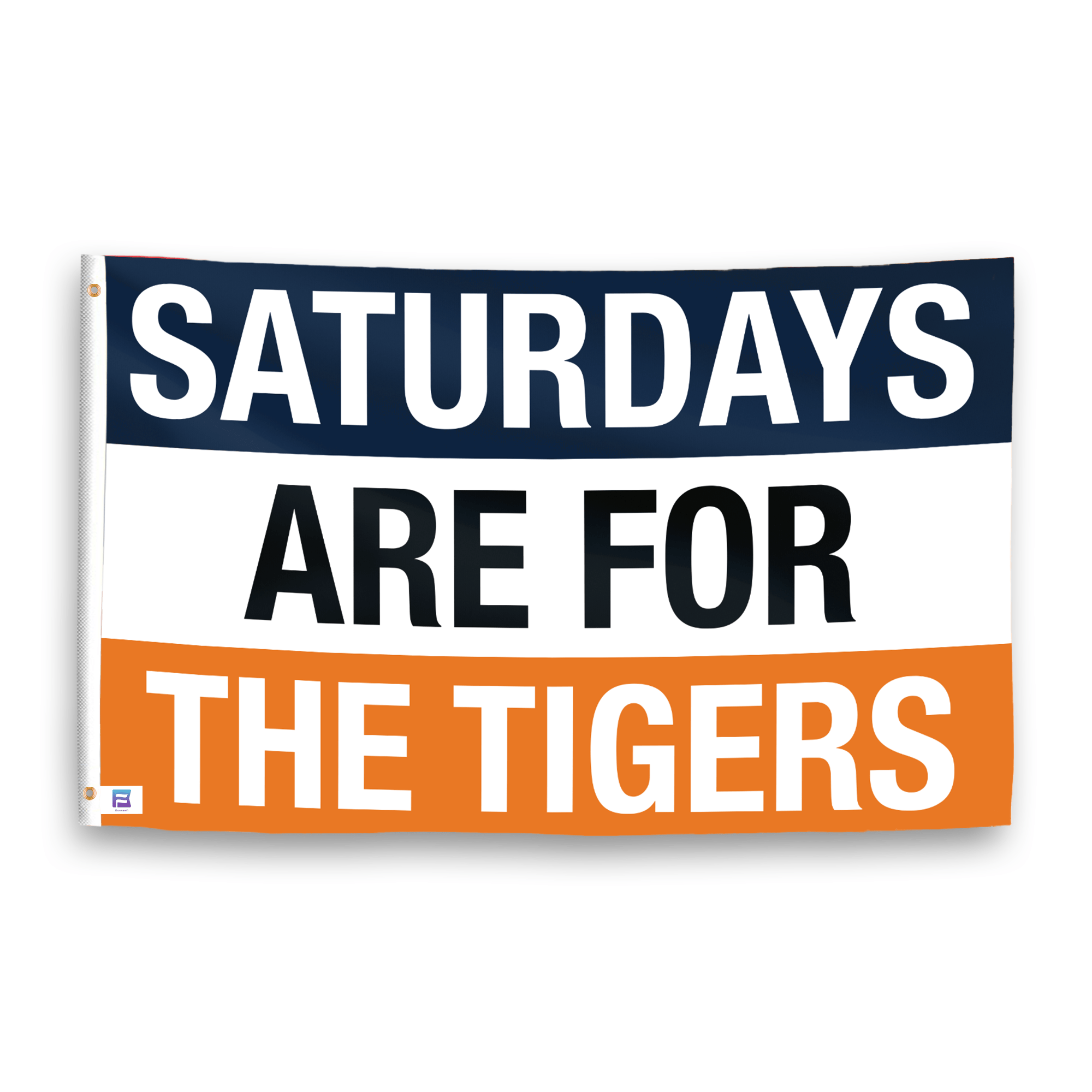 A flag with the saying "Saturdays Are for the Tigers Auburn", with the sports team color scheme.