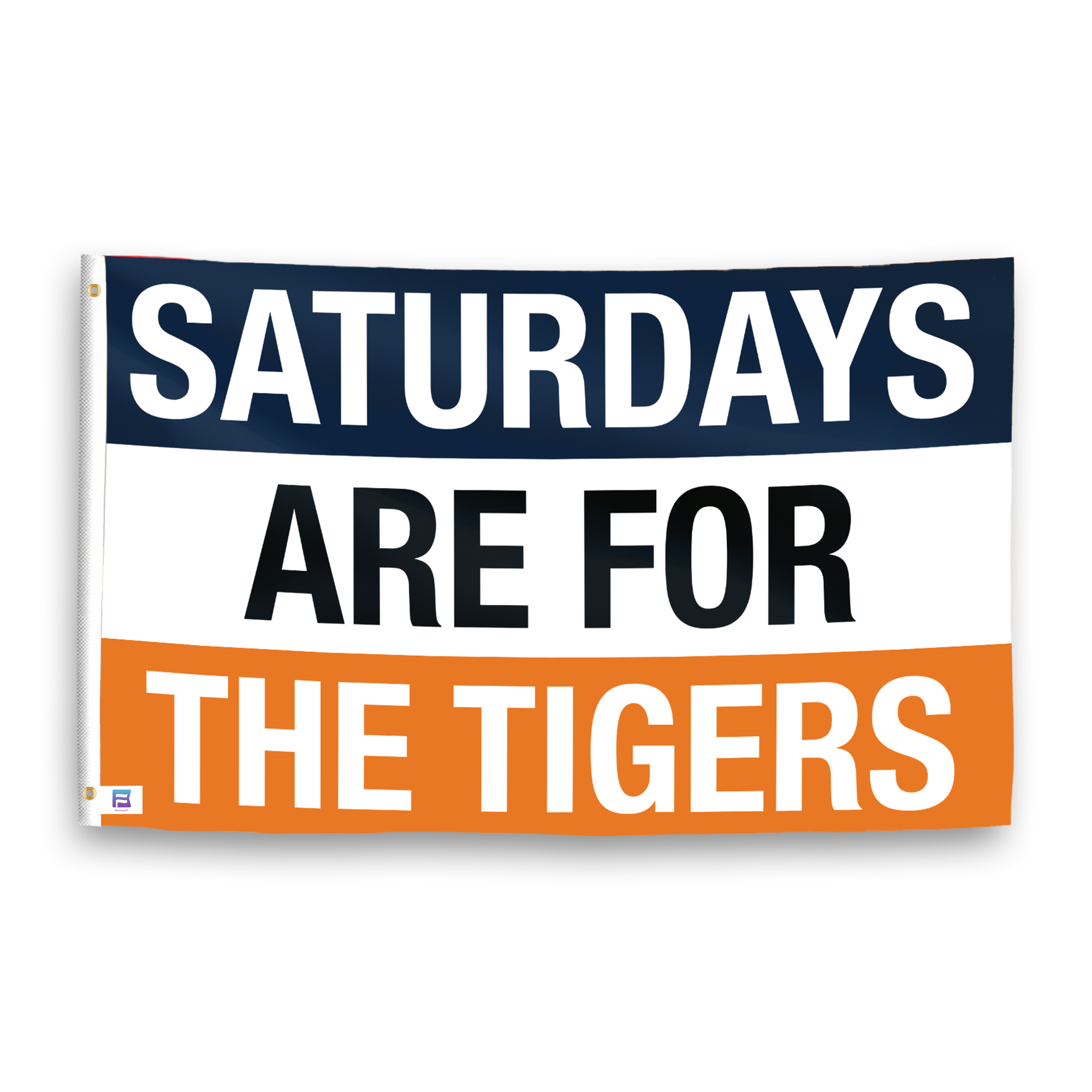 A flag with the saying "Saturdays Are for the Tigers Auburn", with the sports team color scheme.