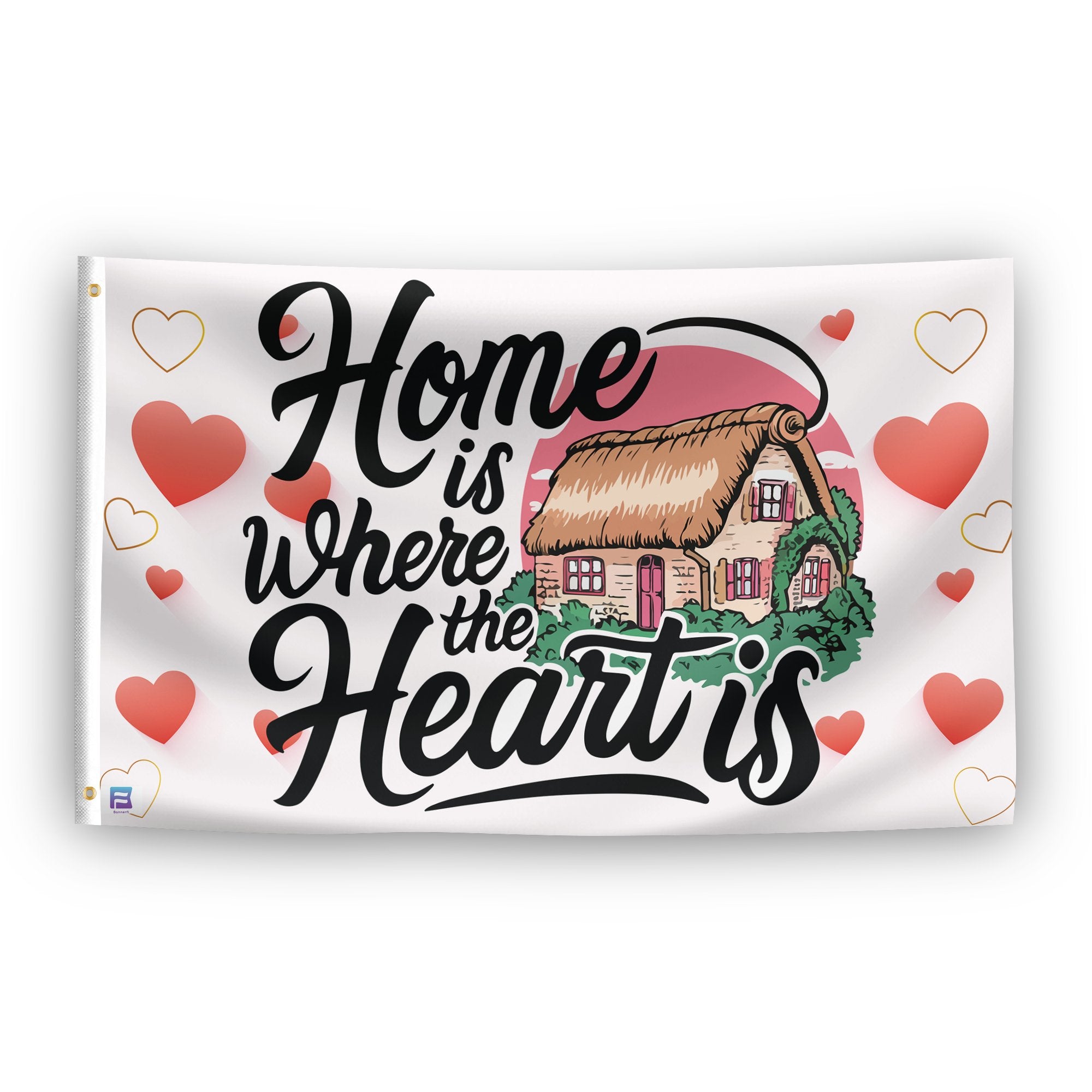 A flag with the saying "Home Is Where The Heart Is", with a special occasion color scheme.