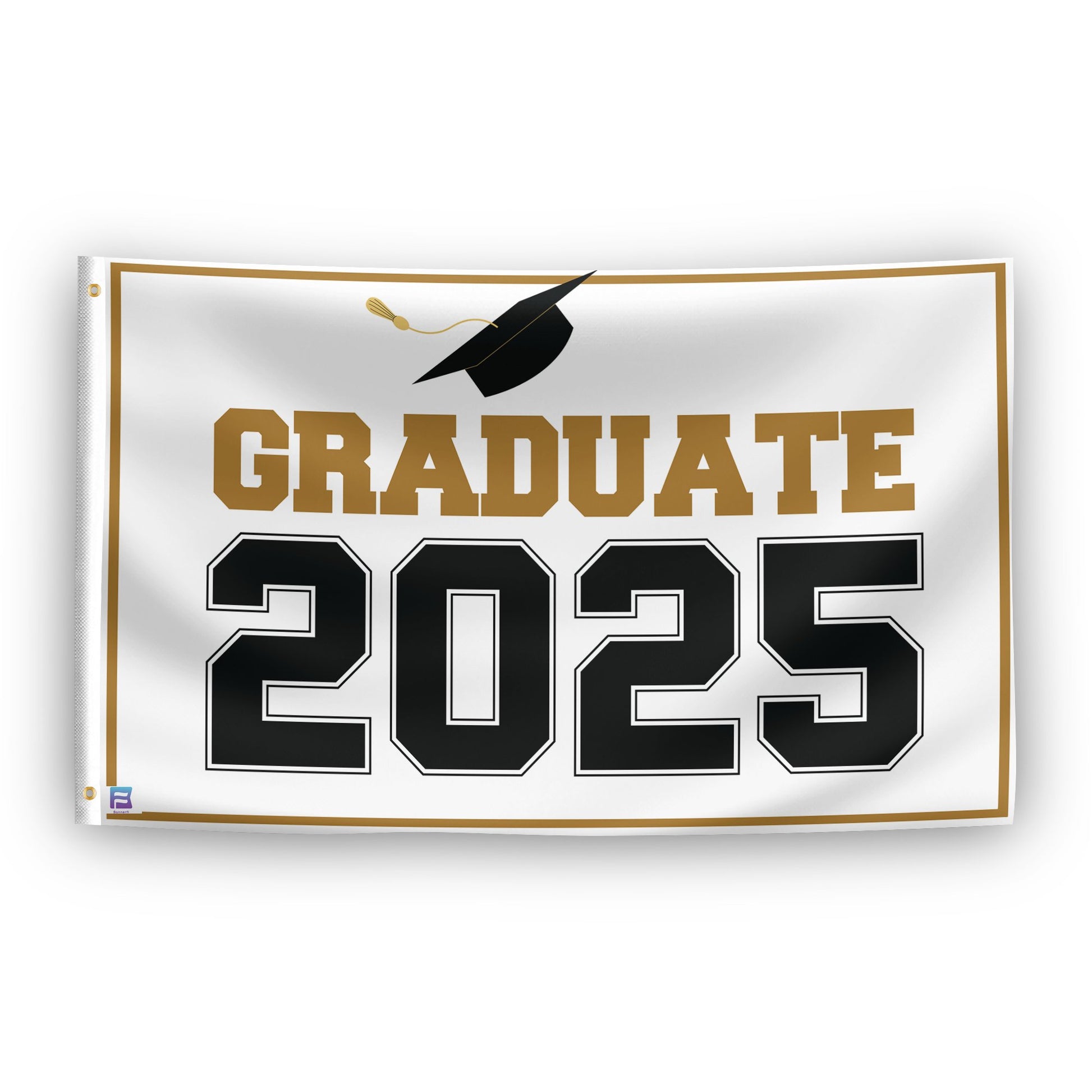 A flag with the saying "Graduate 2025", with a special occasion color scheme.