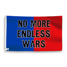 Load image into Gallery viewer, A dual-tone flag containing a political slogan, with a smooth royal blue and deep crimson texture. 
