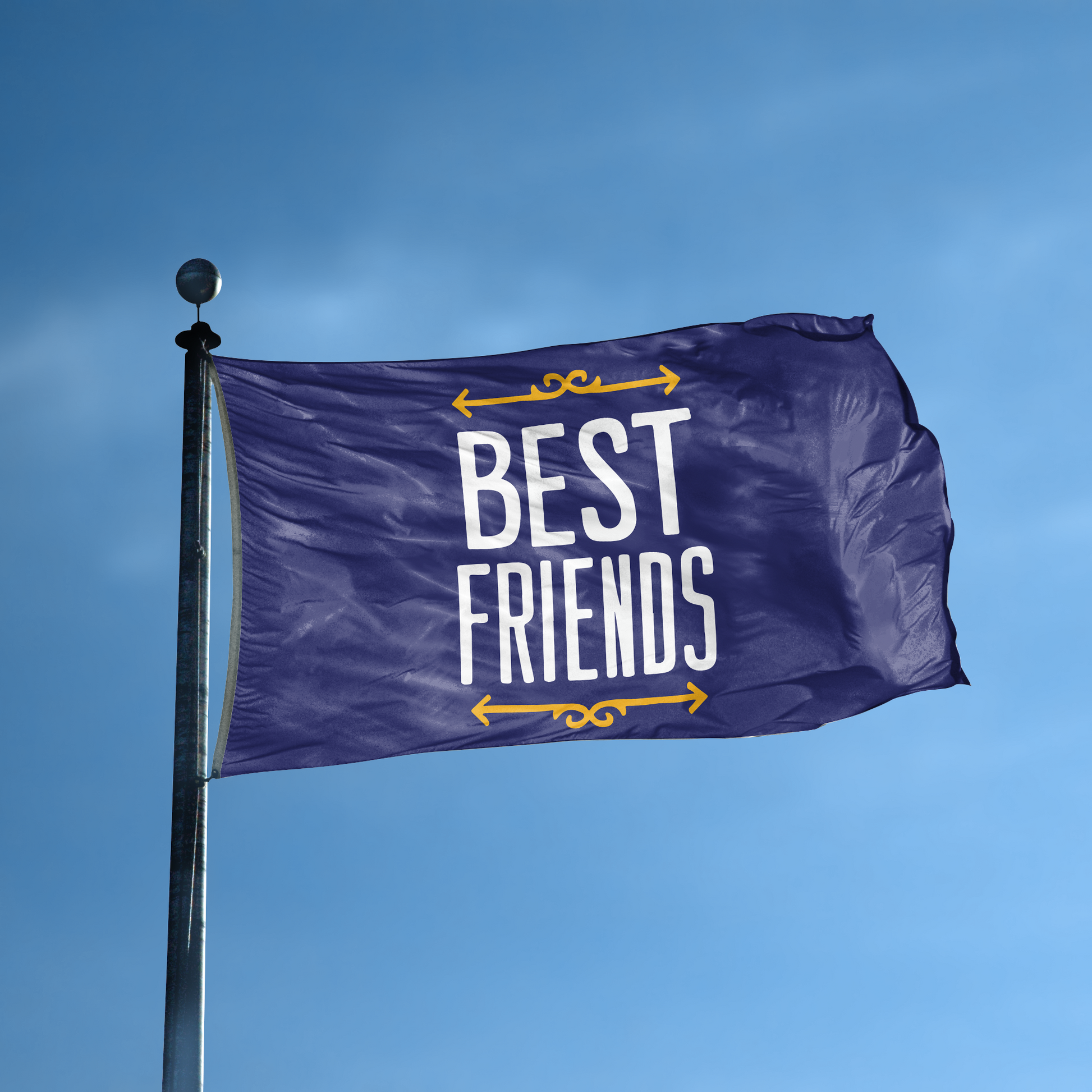 A flag with the saying "Best Friends" displayed on a high pole, with a special occasion color scheme.