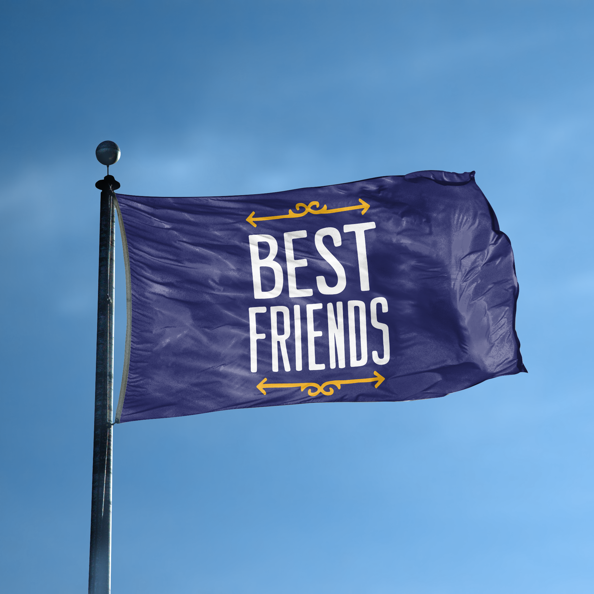 A flag with the saying "Best Friends" displayed on a high pole, with a special occasion color scheme.