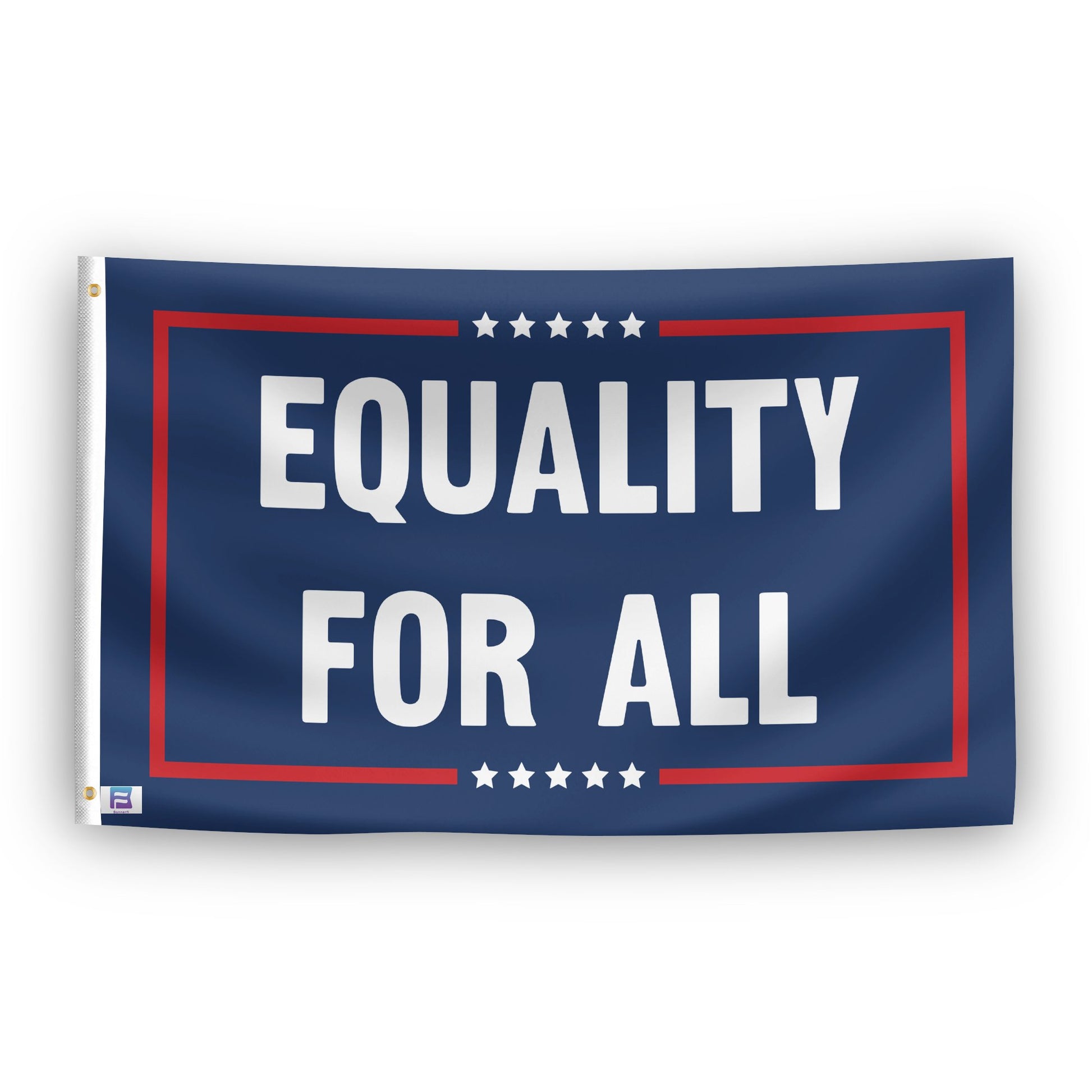 A political flag with the saying "Equality For All Political", with a red, white, and blue color scheme.