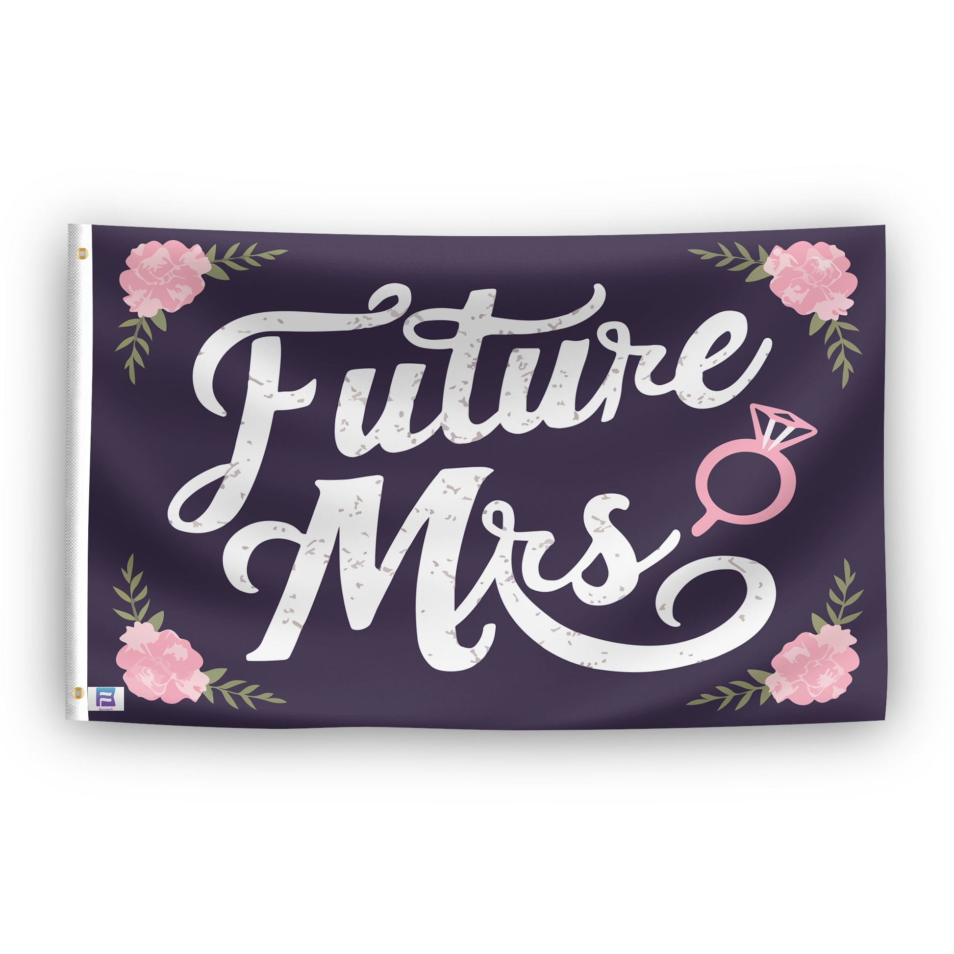 A flag with the saying "Future Mrs Engagement", with a special occasion color scheme.