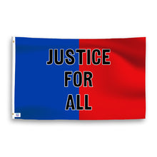 Load image into Gallery viewer, A dual-tone flag containing a political slogan, with a smooth royal blue and deep crimson texture. 
