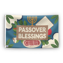 Load image into Gallery viewer, A flag with the saying &quot;Passover Blessings&quot;, with a holiday themed color scheme.
