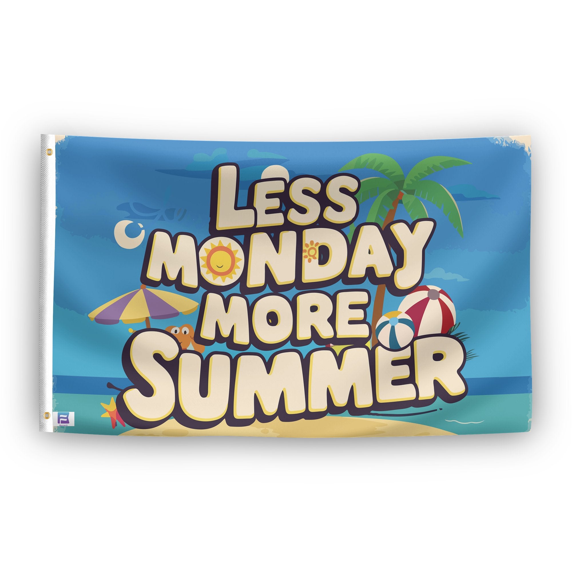 A flag with the saying "Less Monday More Summer", with a special occasion color scheme.