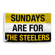 Load image into Gallery viewer, A flag with the saying &quot;https://www.dropbox.com/scl/fi/h137sa1ckmn8j5ngevfsw/sundays-are-for-the-steelers_ripple.png?rlkey=gog1dvxidozz5a8xu511nnwba&amp;raw=1&quot;, with the sports team color scheme.
