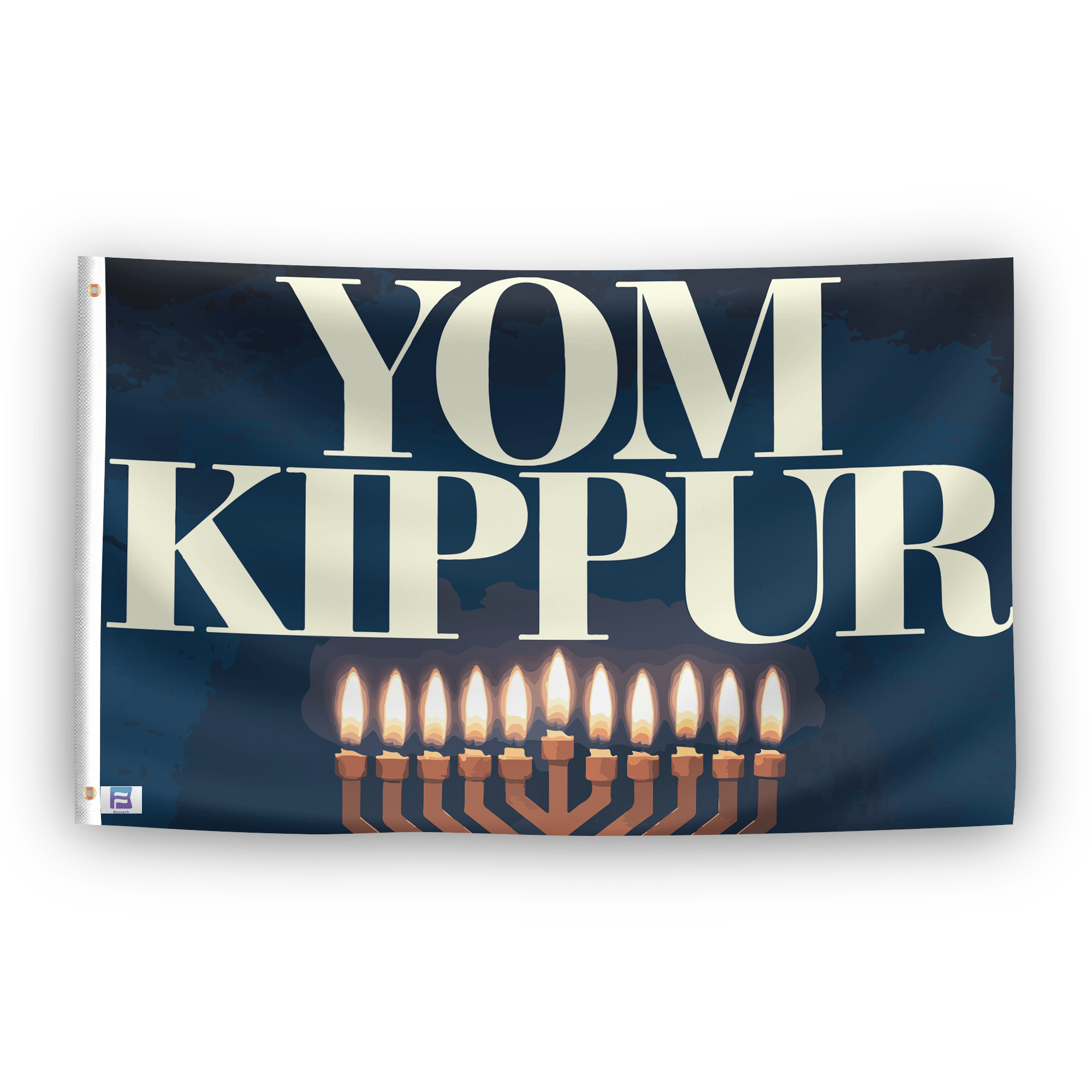 A flag with the saying "YOM Kippur", with a holiday themed color scheme.