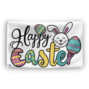A flag with the saying "Happy Easter Holiday", with a holiday themed color scheme.