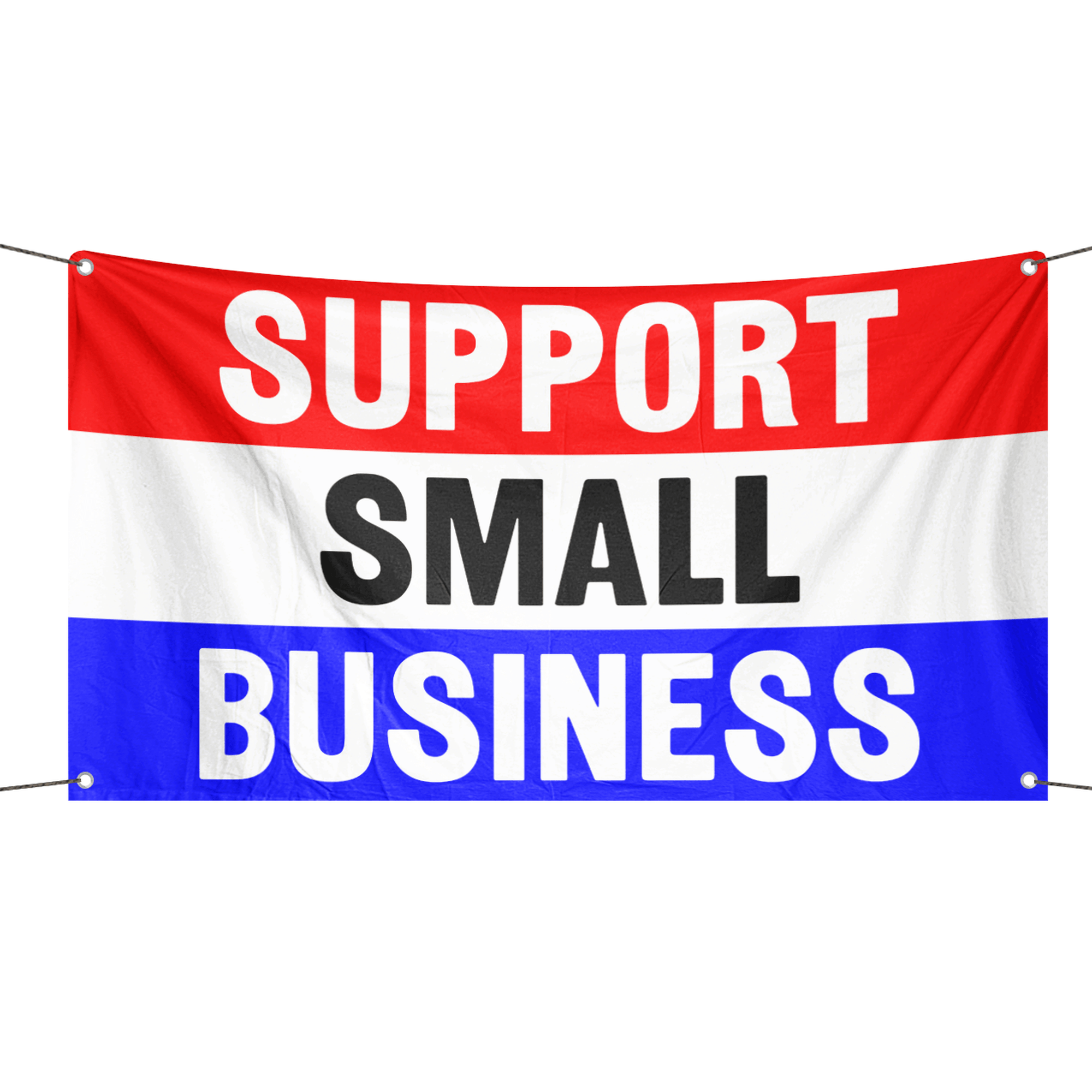 A business banner with the saying "Support Small Business", with a red, white, and blue color scheme.