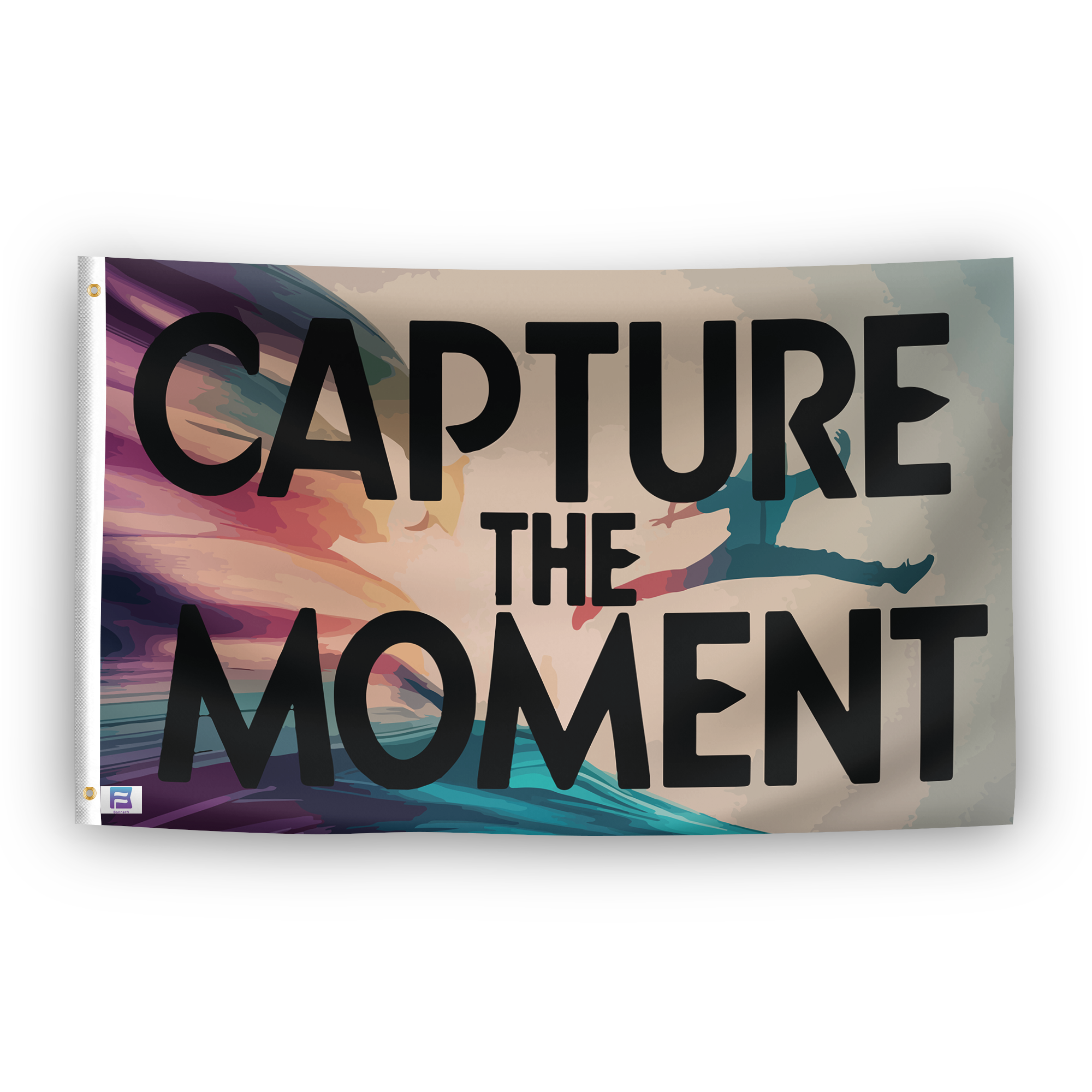 A flag with the saying "Capture The Moment", with a special occasion color scheme.