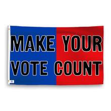 Load image into Gallery viewer, A dual-tone flag containing a political slogan, with a smooth royal blue and deep crimson texture. 
