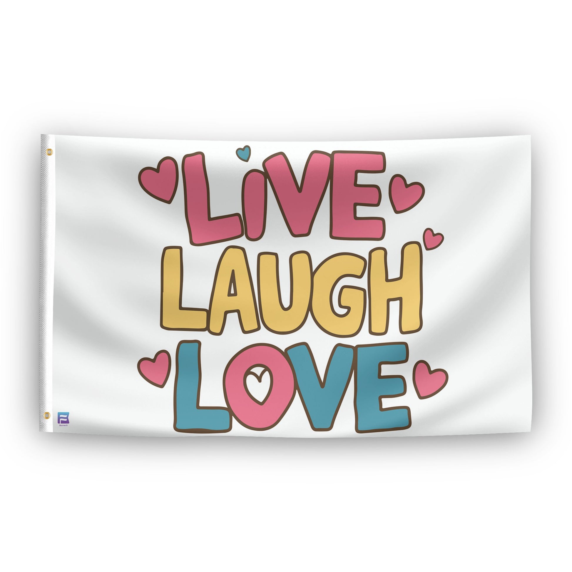 A flag with the saying "Live Laugh Love", with a special occasion color scheme.