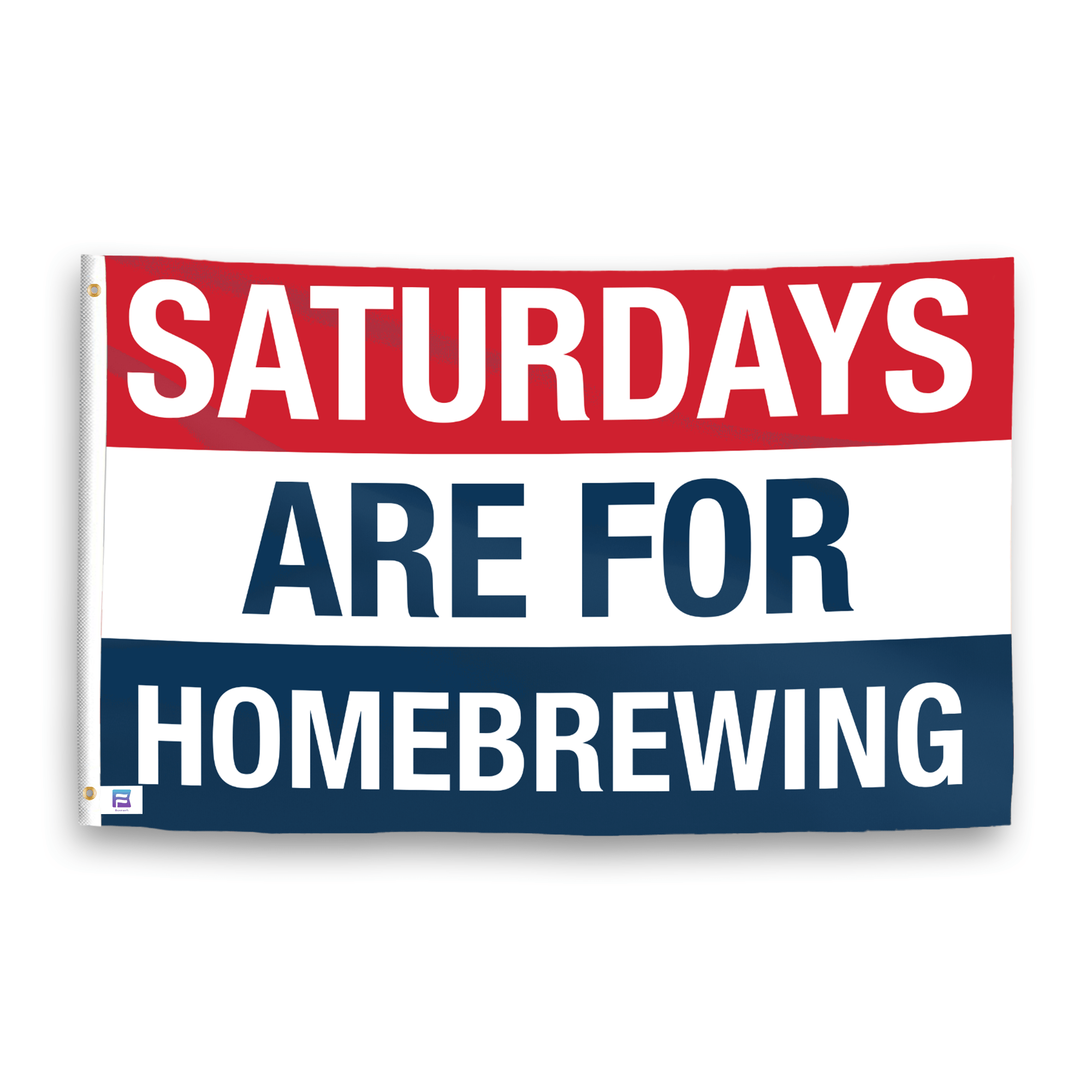 A flag with the saying "https://www.dropbox.com/scl/fi/b6fs02b3ubv9rwv7dhfj8/saturdays-are-for-homebrewing_ripple.png?rlkey=iebth1og5umby5aptiel0gylf&raw=1", with a red, white, and blue color scheme.