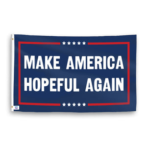 A political flag with the saying "https://www.dropbox.com/scl/fi/43q68eo7n8xpzwv43oikp/make-america-hopeful-again_ripple.png?rlkey=ox2l15pemtrott1z2loushwdu&raw=1", with a red, white, and blue color scheme.