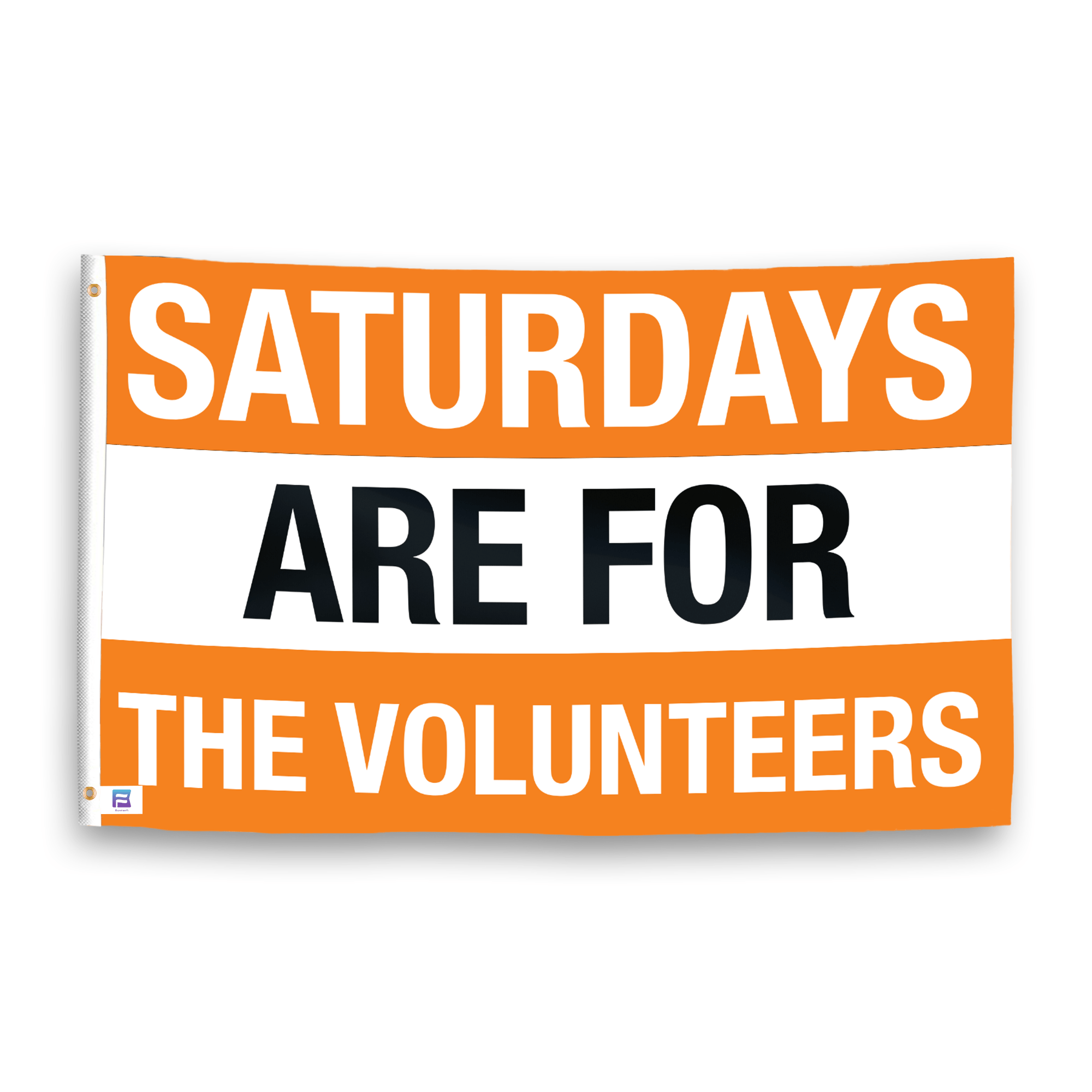 A flag with the saying "Saturdays Are for the Volunteers", with the sports team color scheme.