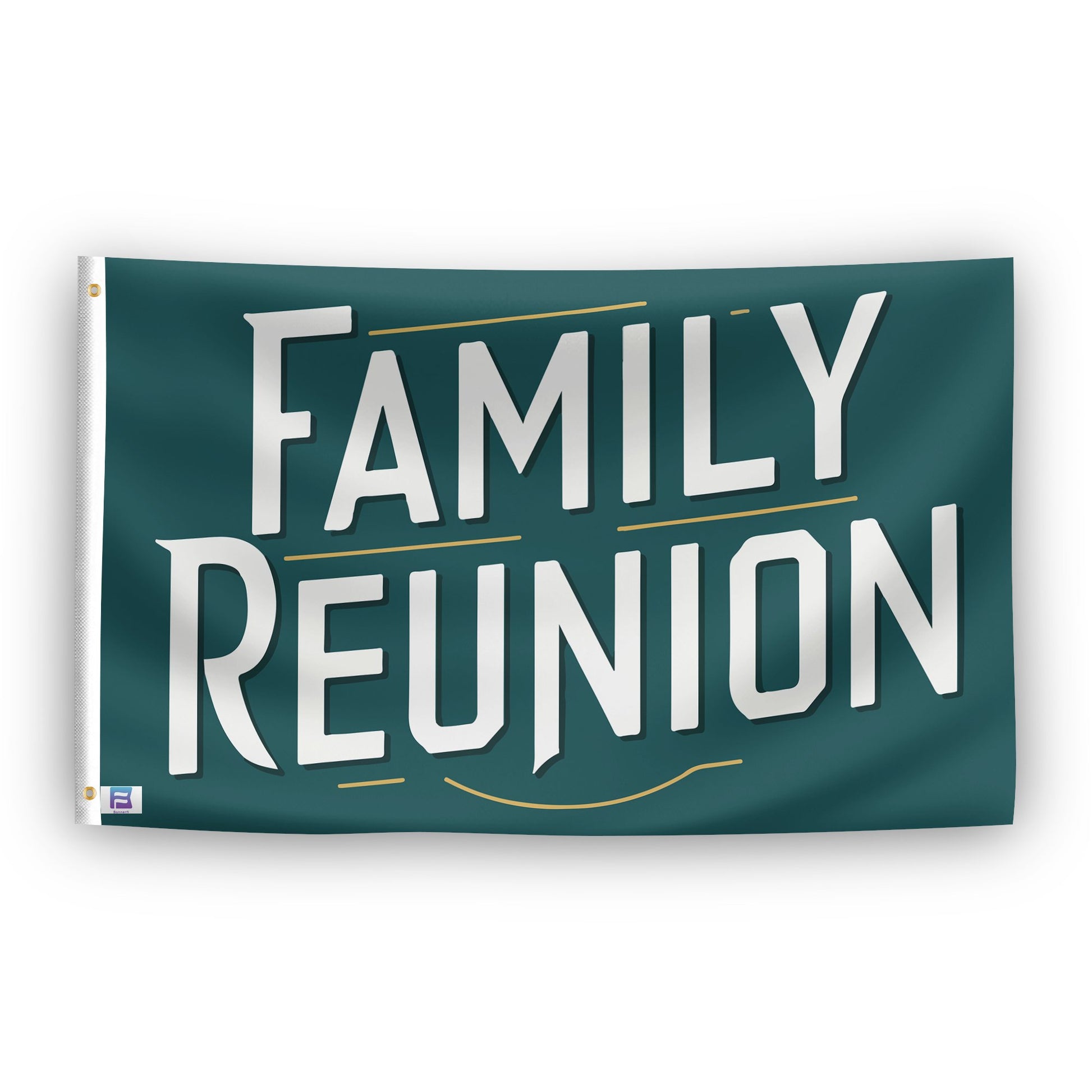 A flag with the saying "Family Reunion", with a special occasion color scheme.