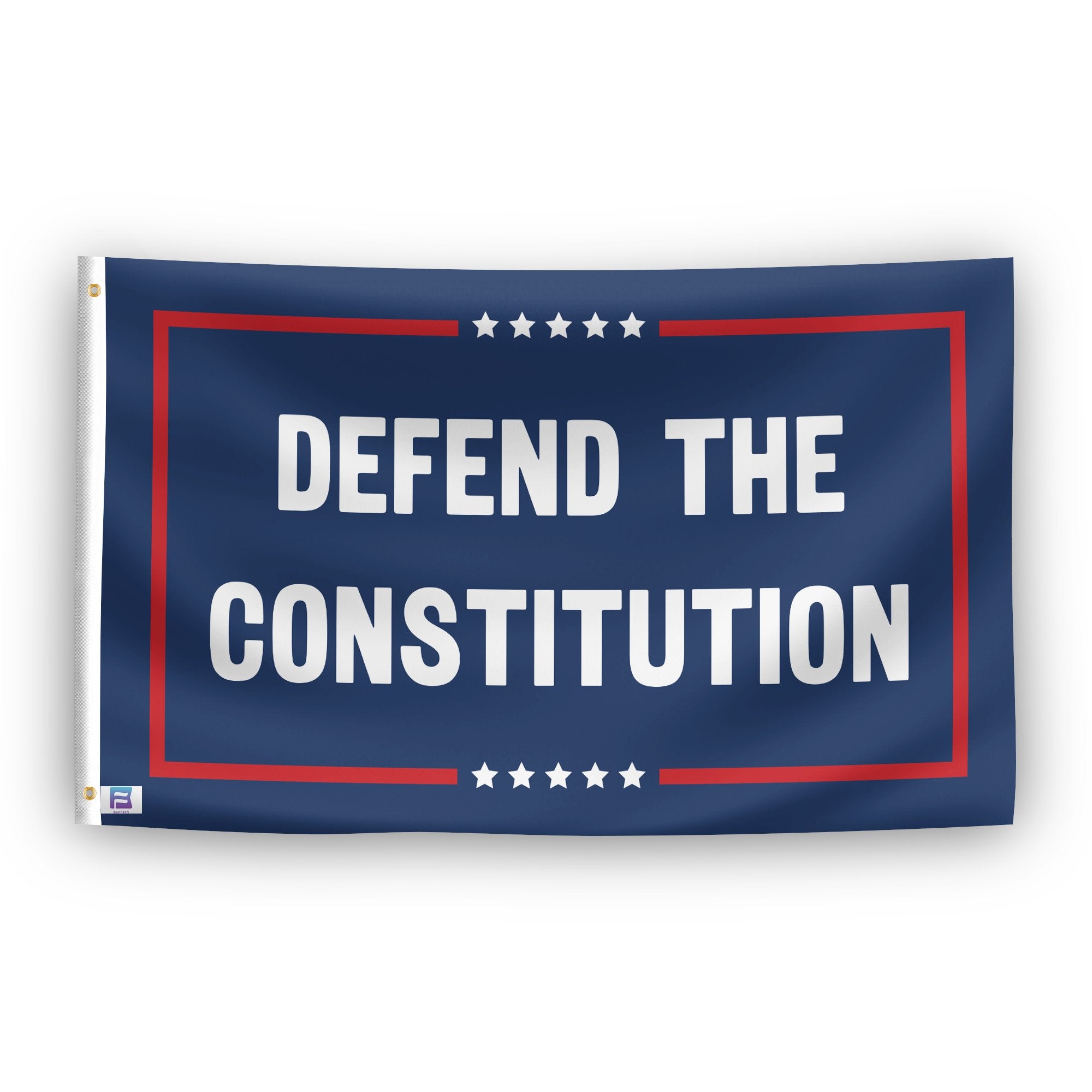 A political flag with the saying "Defend The Constitution Political", with a red, white, and blue color scheme.