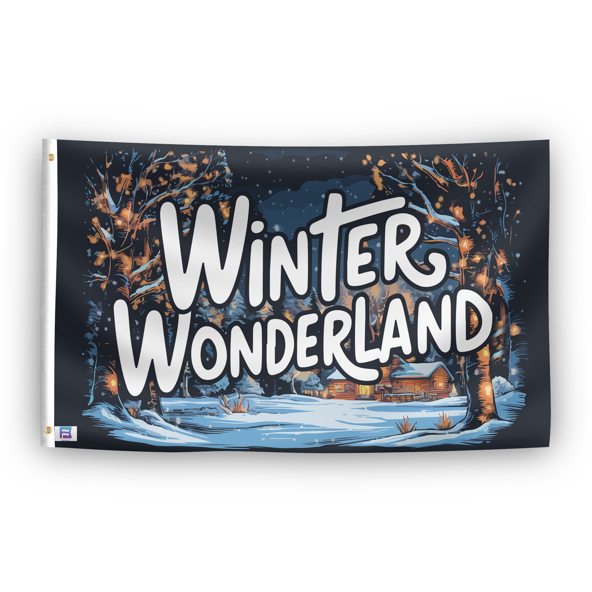 A flag with the saying "Winter Wonderland Seasonal", with a special occasion color scheme.