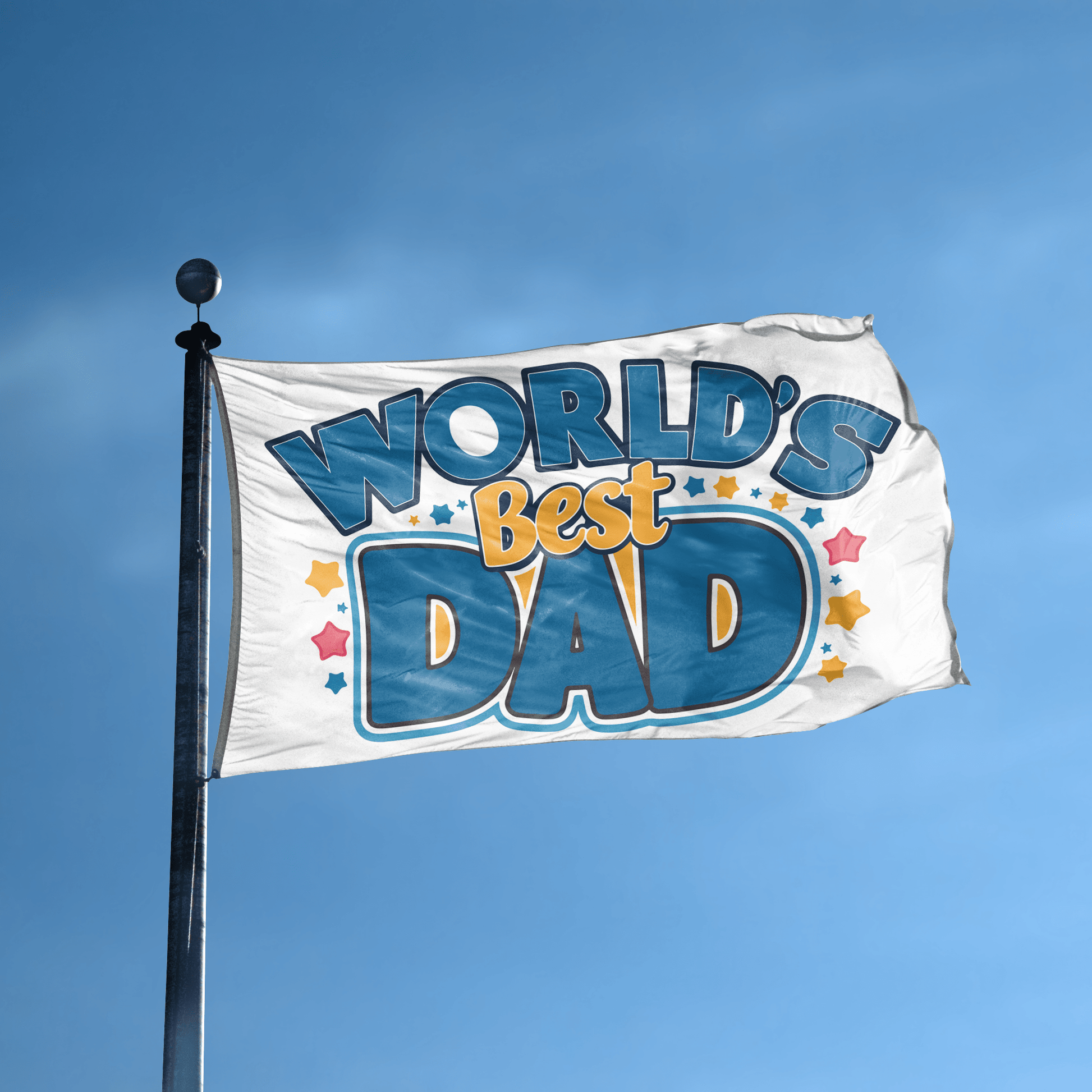 A flag with the saying "World's Best Dad" displayed on a high pole, with a special occasion color scheme.