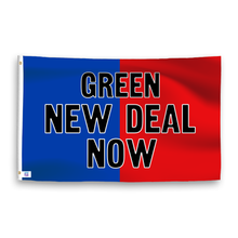 Load image into Gallery viewer, A dual-tone flag containing a political slogan, with a smooth royal blue and deep crimson texture. 
