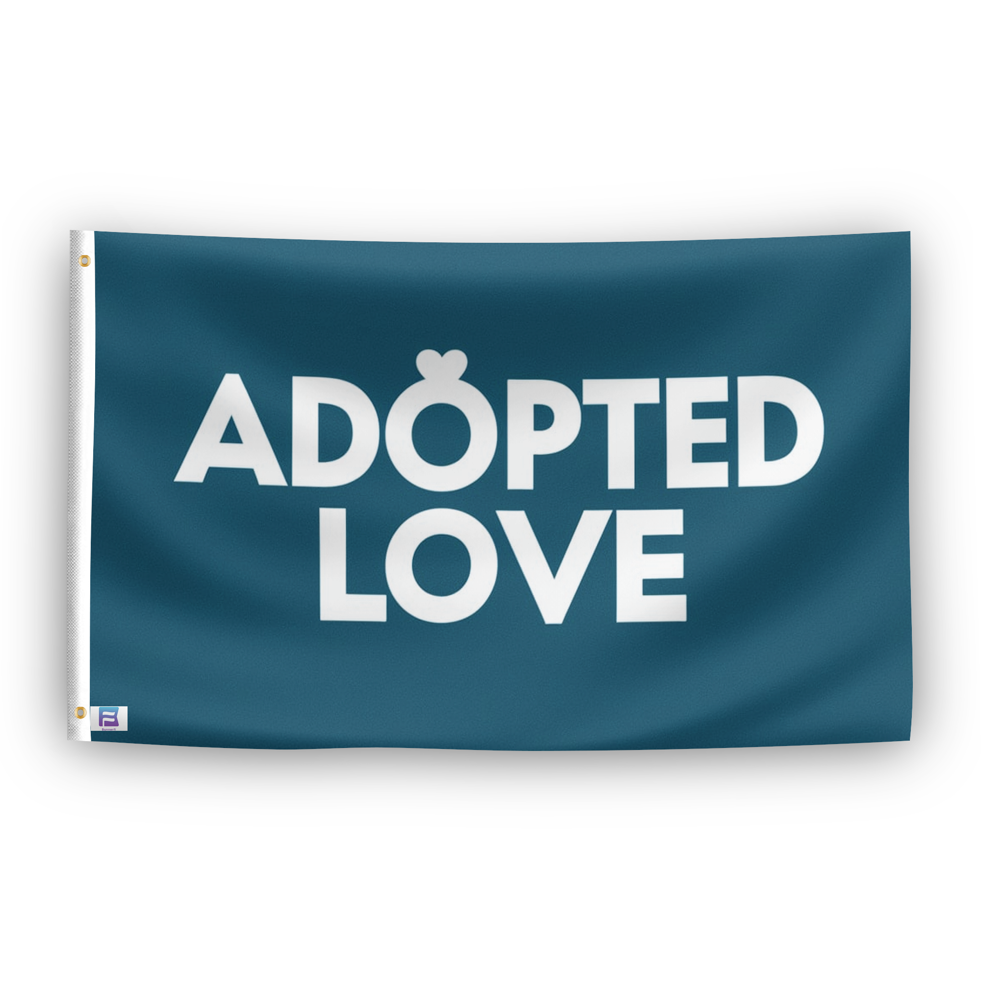 A flag with the saying "Adopted Love Pet", with a special occasion color scheme.