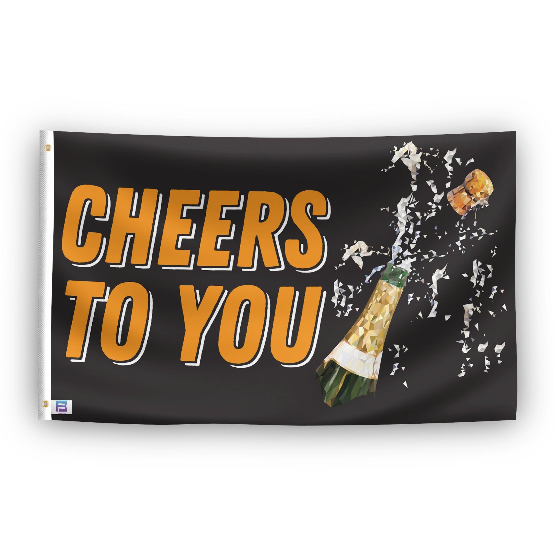 A flag with the saying "Cheers To You", with a special occasion color scheme.