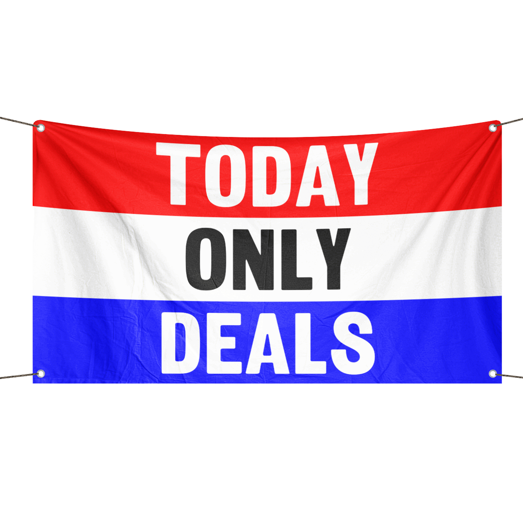 A business banner with the saying "Today Only Deals", with a red, white, and blue color scheme.