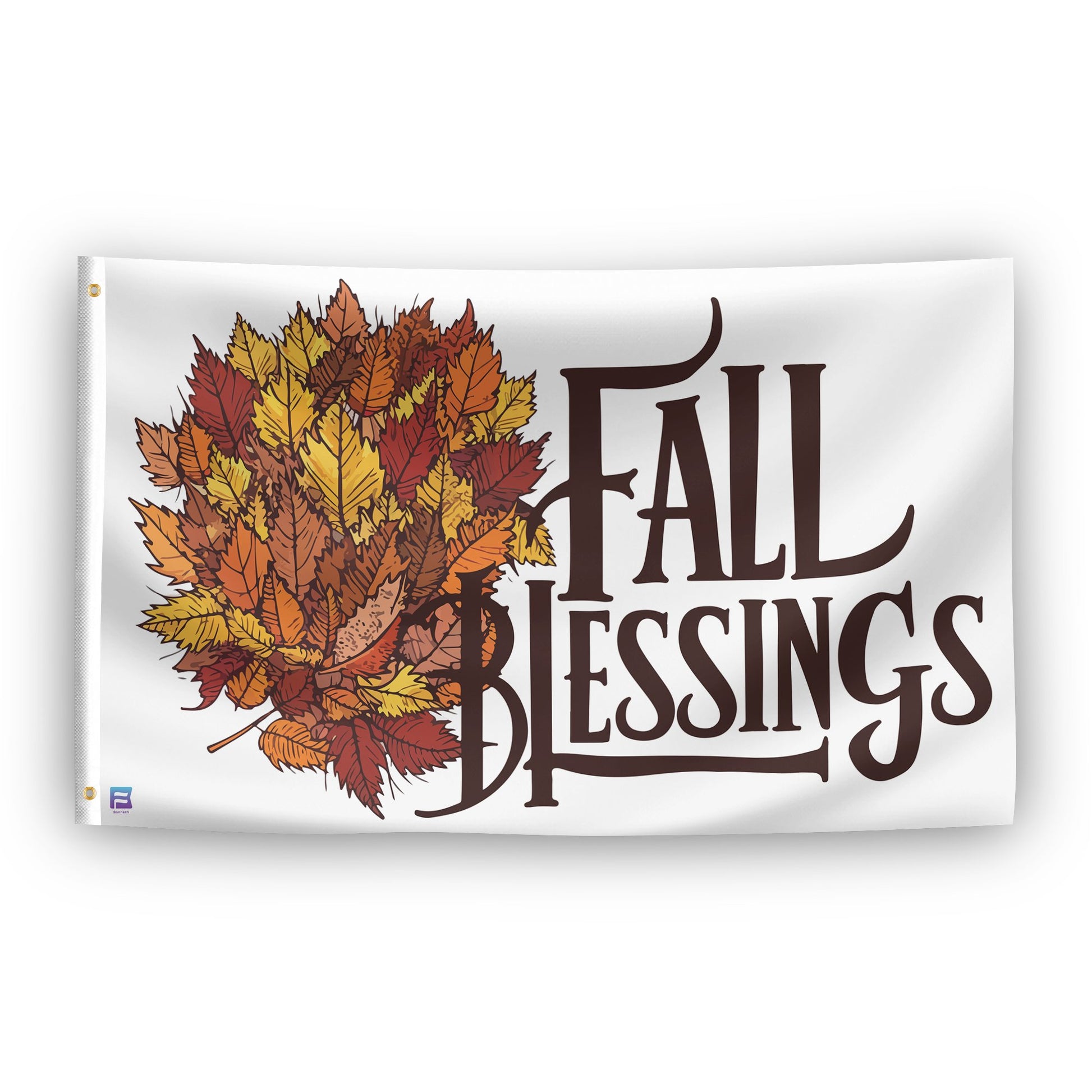 A flag with the saying "Fall Blessings Seasonal", with a special occasion color scheme.