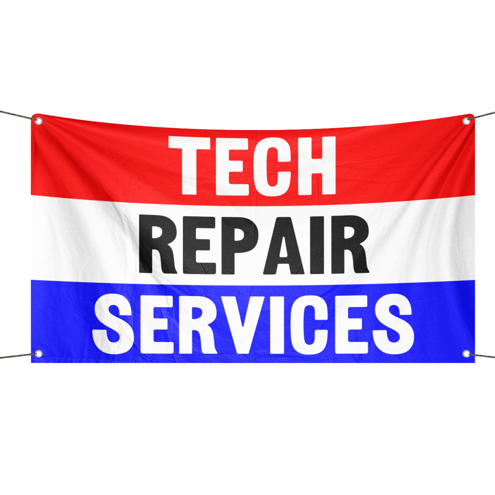 A business banner with the saying "Tech Repair Services", with a red, white, and blue color scheme.