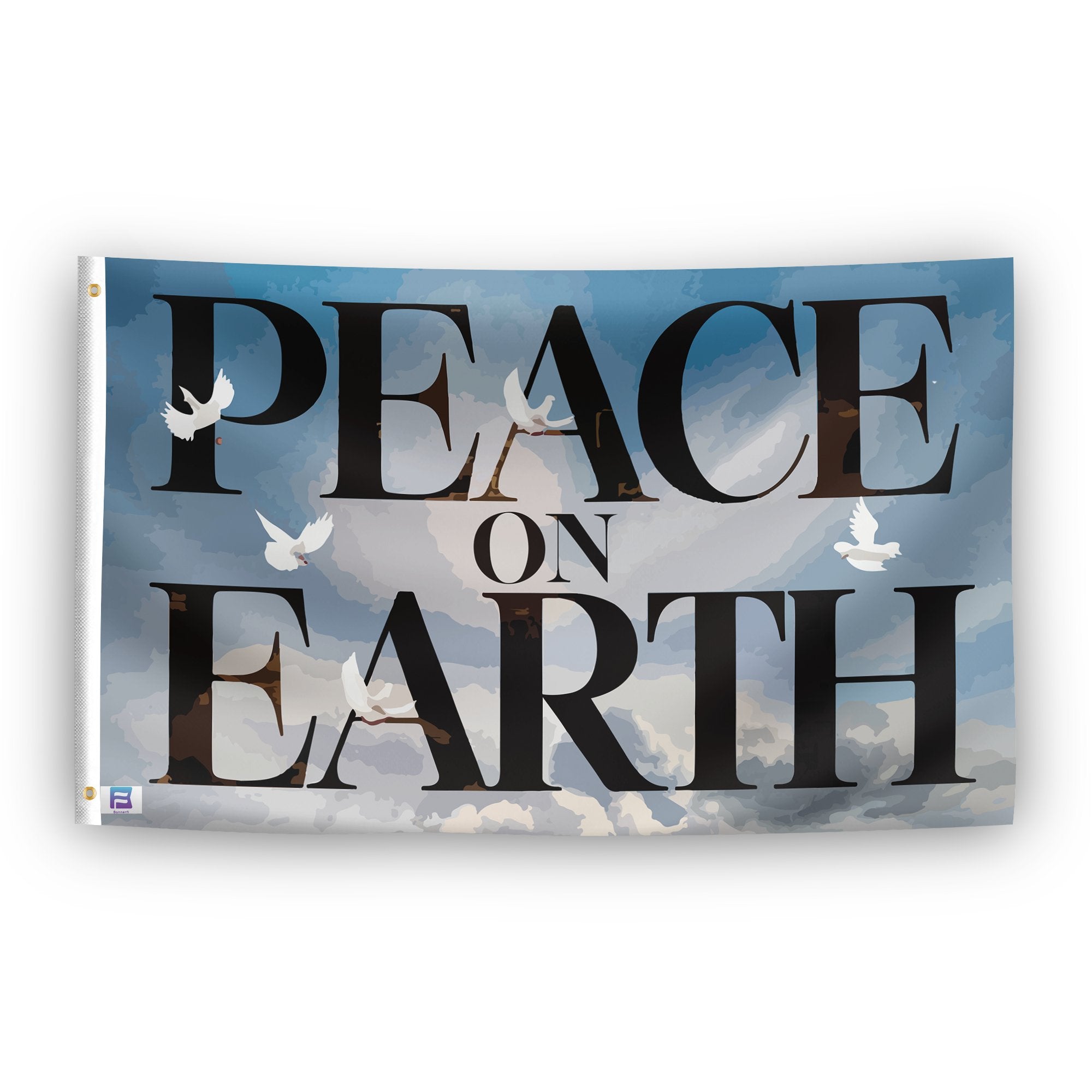 A flag with the saying "Peace On Earth Inspirational", with a special occasion color scheme.