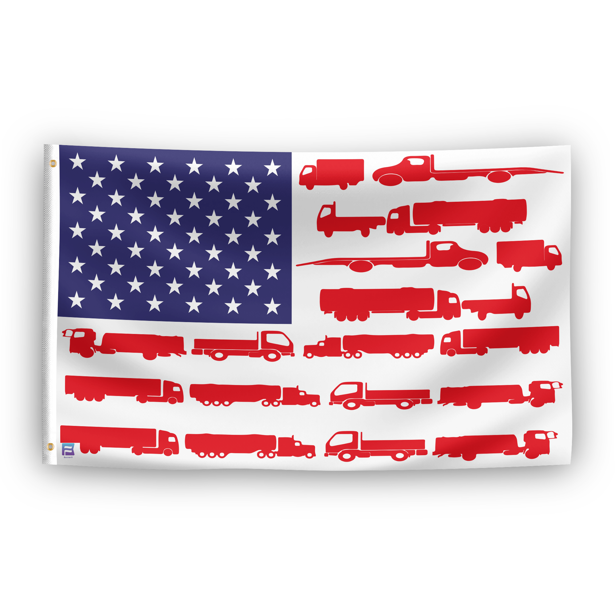 An american flag with the red stripes changed to match the theme "Truck Stripes American".