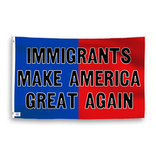 Load image into Gallery viewer, A dual-tone flag containing a political slogan, with a smooth royal blue and deep crimson texture. 
