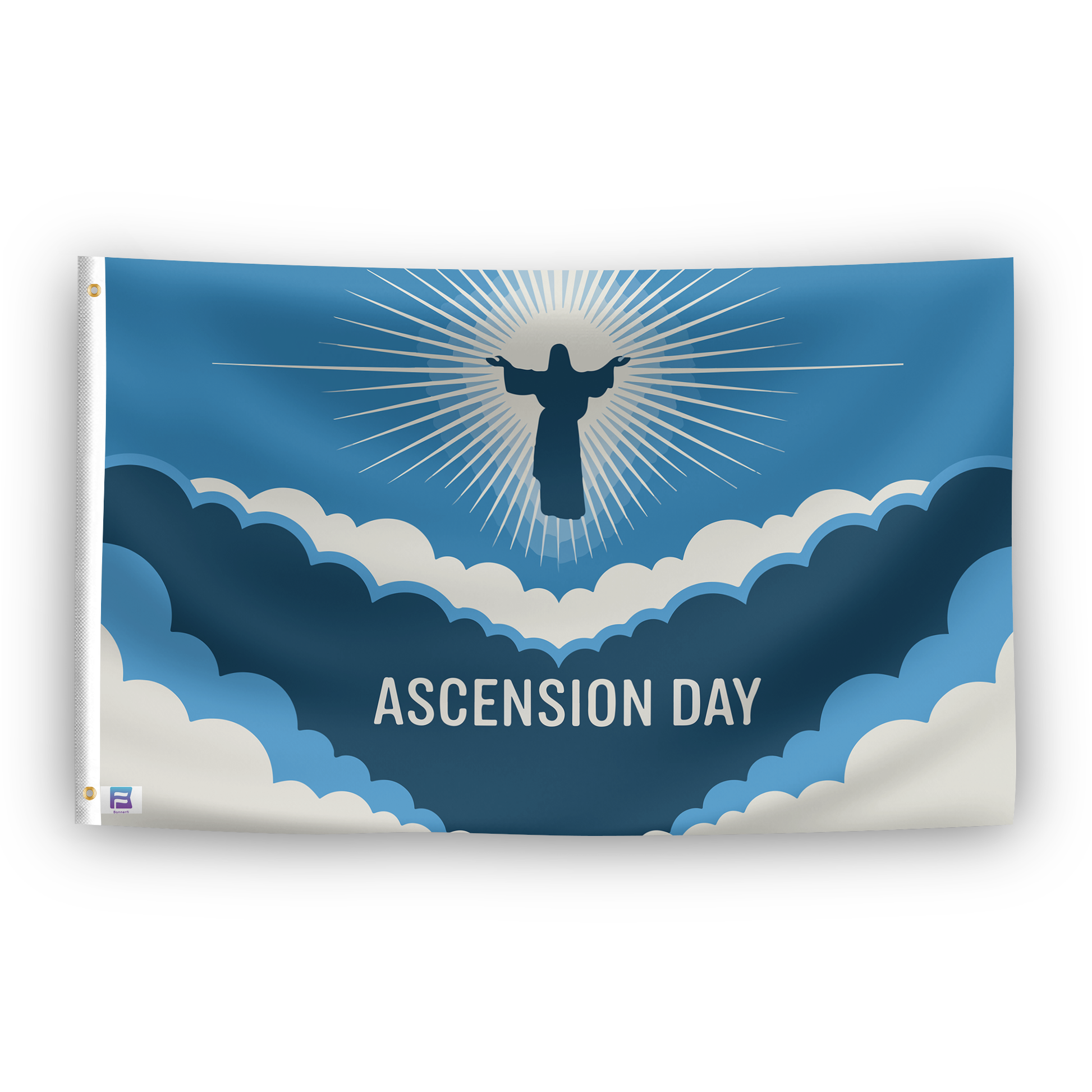 A flag with the saying "Ascension Day", with a holiday themed color scheme.