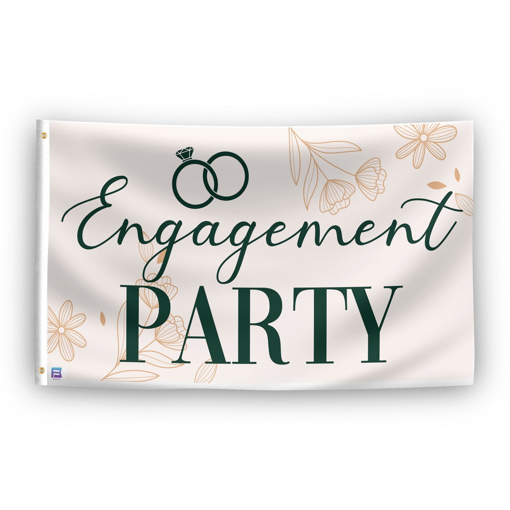 A flag with the saying "Engagement Party", with a special occasion color scheme.