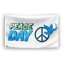 Load image into Gallery viewer, A flag with the saying &quot;Peace Day&quot;, with a holiday themed color scheme.
