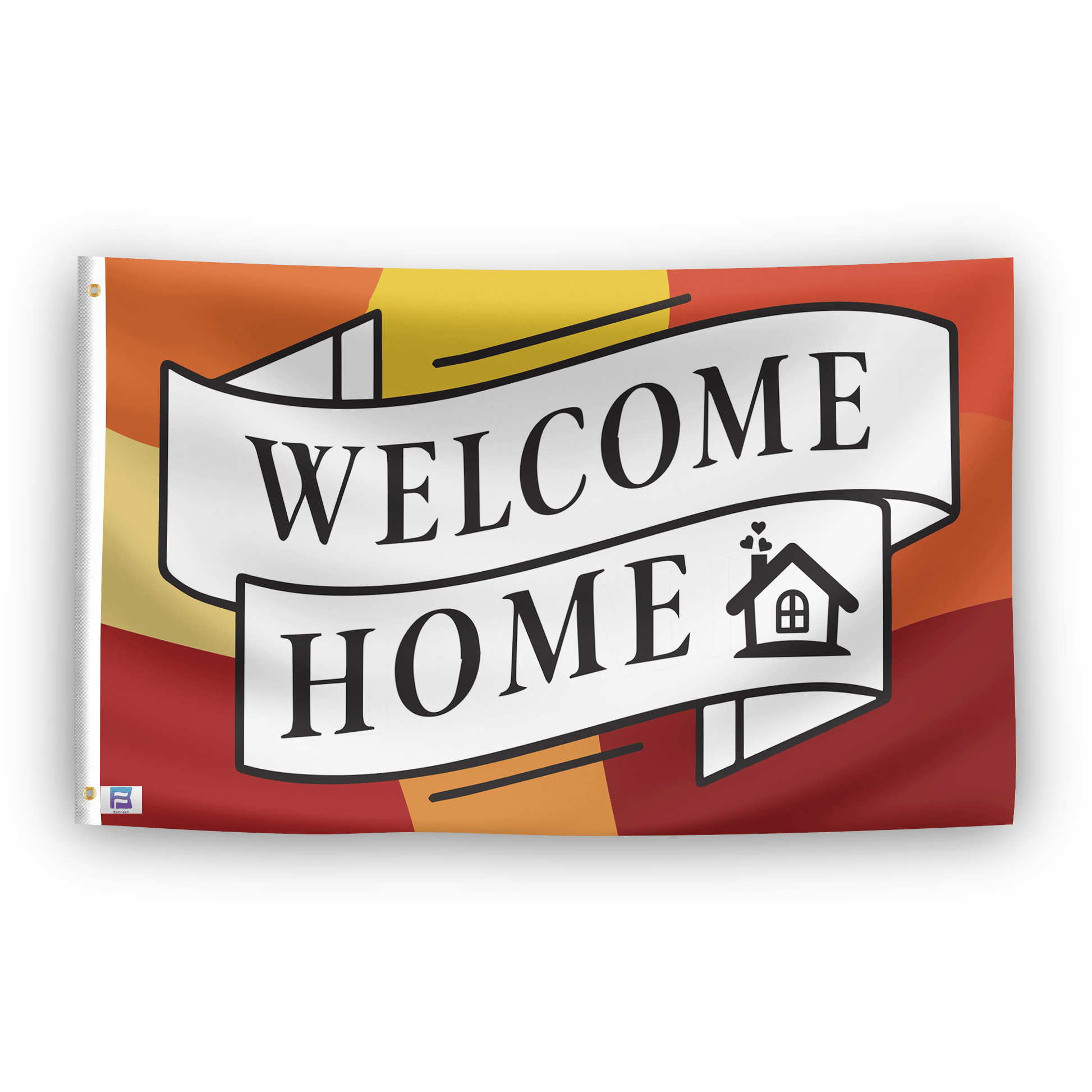 A flag with the saying "Welcome Home", with a special occasion color scheme.