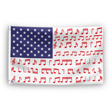 Load image into Gallery viewer, An american flag with the red stripes changed to match the theme &quot;Musical Note Stripes American&quot;.
