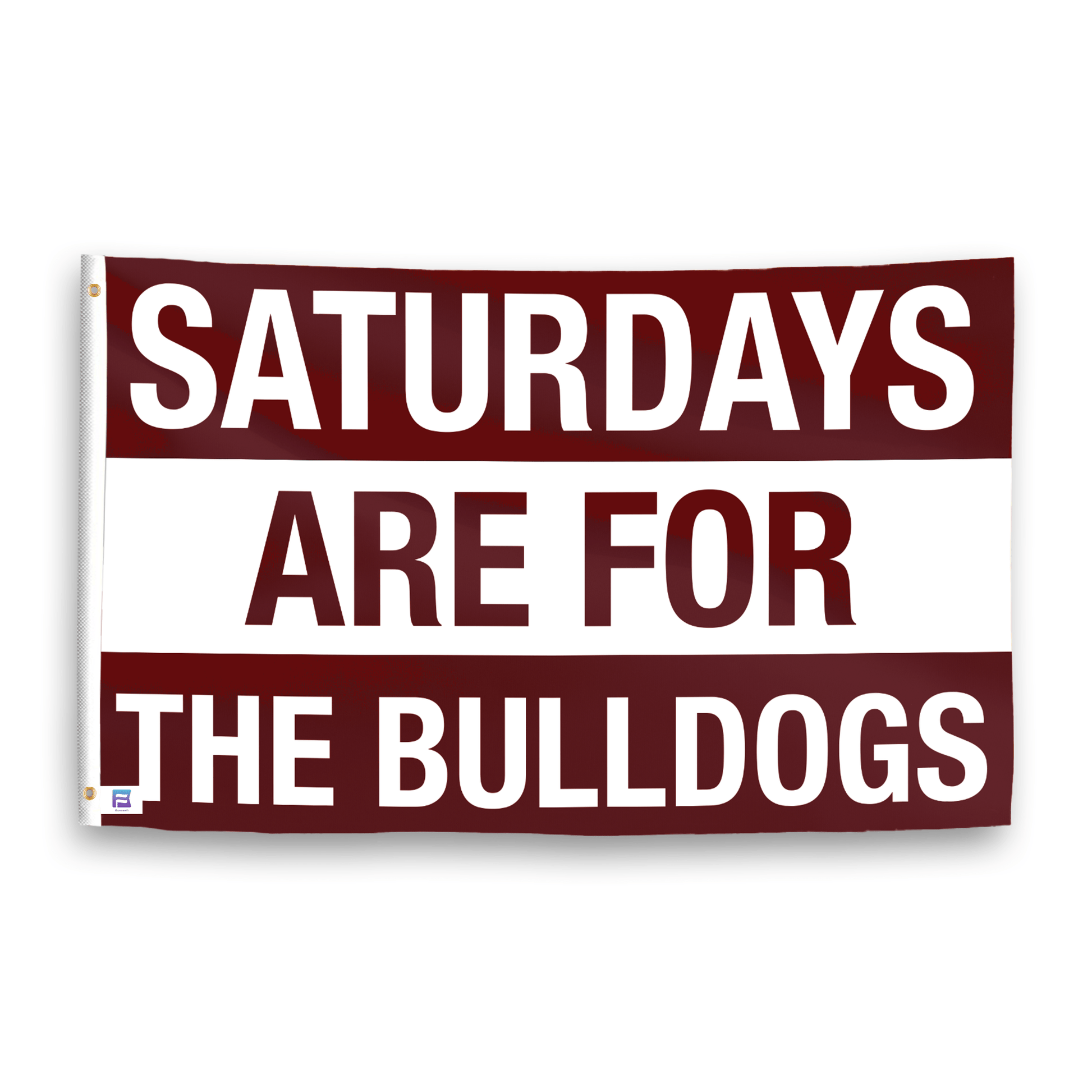 A flag with the saying "Saturdays Are for the Bulldogs Mississippi", with the sports team color scheme.