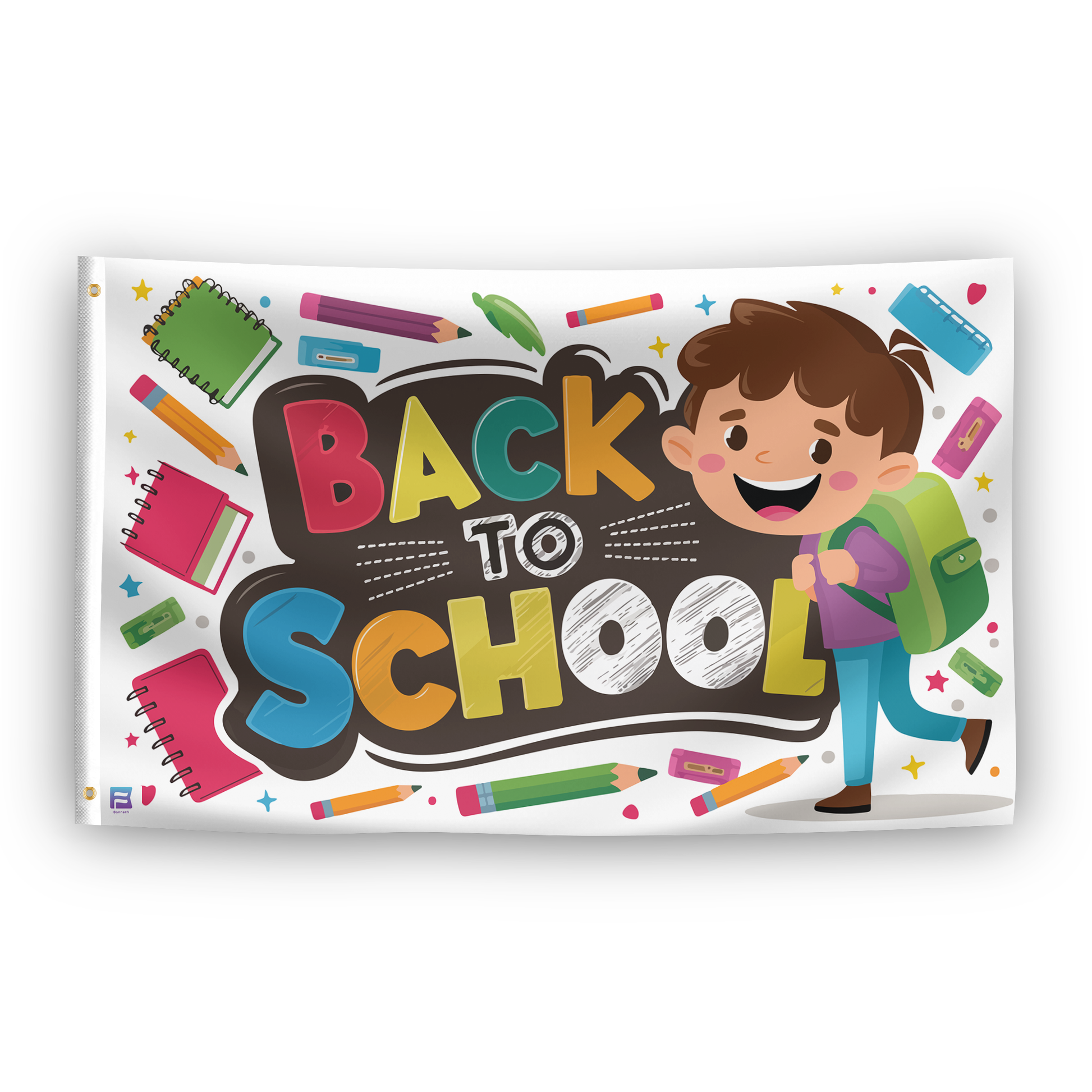 A flag with the saying "Back To School", with a special occasion color scheme.